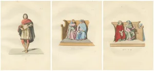 Military and Judicial Costumes from Medieval Italian Society, 1845, Set of 3