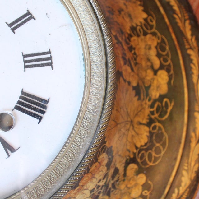 Large French Charles X Painted and Gilded Tole Clock For Sale - Image 6 of 12
