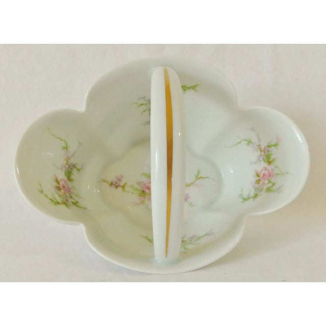 French Small Vintage Mid-Century Haviland Limoges France Pink Flowers Porcelain Basket For Sale - Image 3 of 9