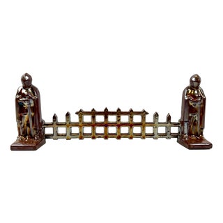 Art Deco Enamelled Cast Iron Knights Fire Guard Compagnion, 1920s For Sale