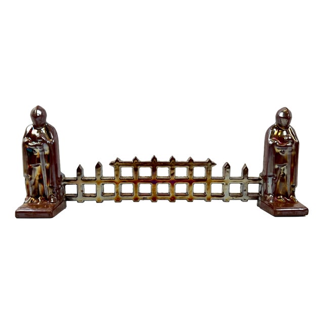 Art Deco Enamelled Cast Iron Knights Fire Guard Compagnion, 1920s For Sale
