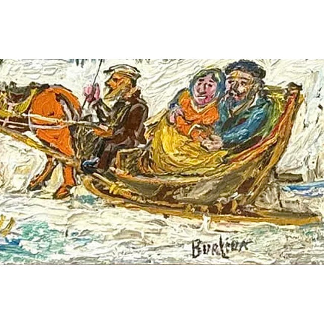 Winter Scene of Couple in a Sleigh by David Burliuk For Sale - Image 4 of 8