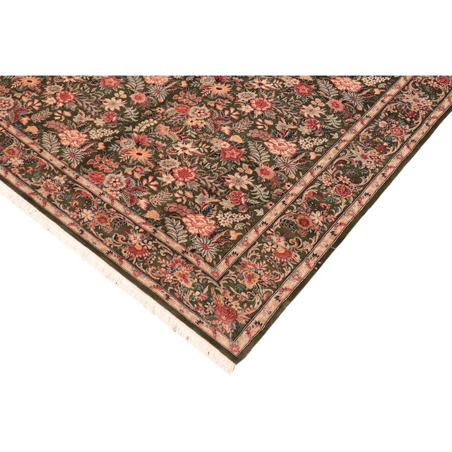 Shabby Chic Elegant Floral 1990's Pak-Persian Green/Gold Wool Rug - 6'0'' X 9'3'' For Sale - Image 3 of 9