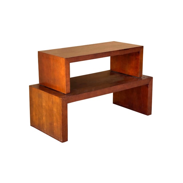 Contemporary Set of 2 Simple Plank Wood Brown Rectangular Coffee Table Stand For Sale - Image 3 of 5