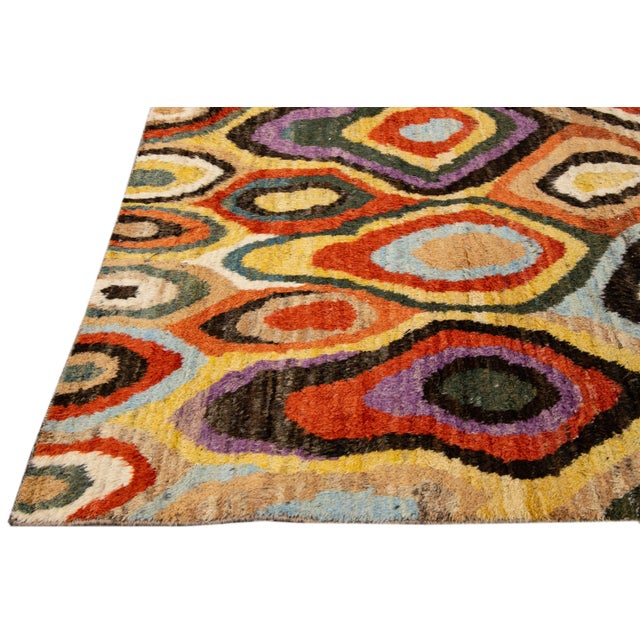 Beige Modern Moroccan Style Handmade Multicolor Abstract Motif Wool Rug For Sale - Image 4 of 10