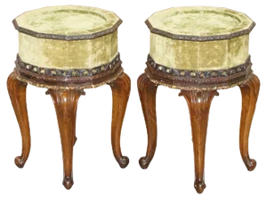 Antique Hardwood Carved Side Tables with Velvet Tops, 1860s, Set of 2