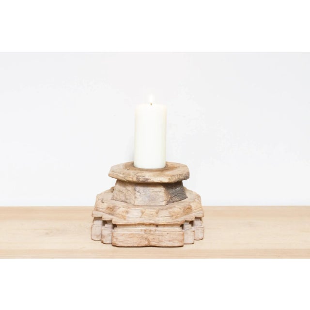 Wood Indian Antique Rustic Candle Holder For Sale - Image 7 of 7
