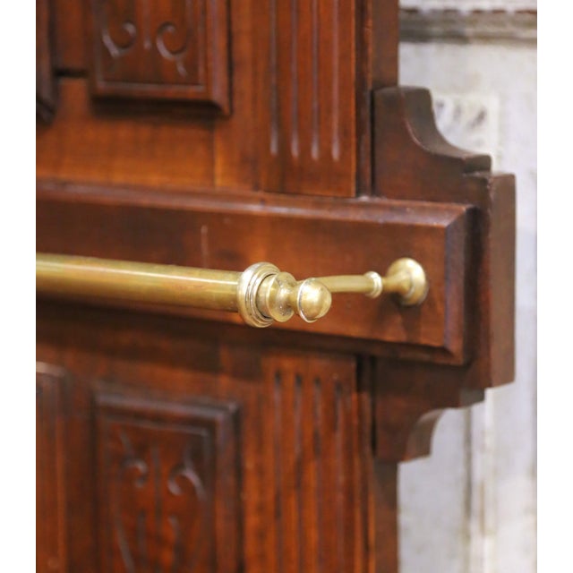19th C. French Henri II Carved Walnut Hall Tree With Beveled Mirror and 8 Hooks For Sale - Image 10 of 14