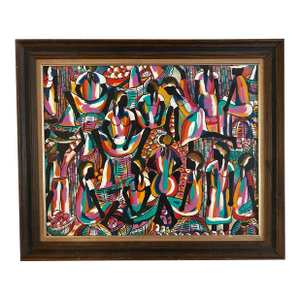 Vintage 1960’s Mid Century Abstract Haitian Folk Art Painting