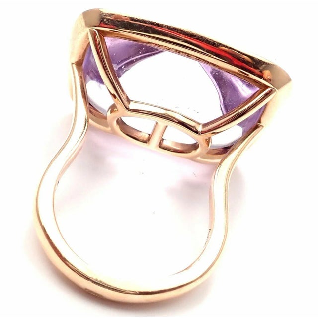 Purple Hermes 18k Rose Gold Diamond Large Amethyst Ring For Sale - Image 8 of 12