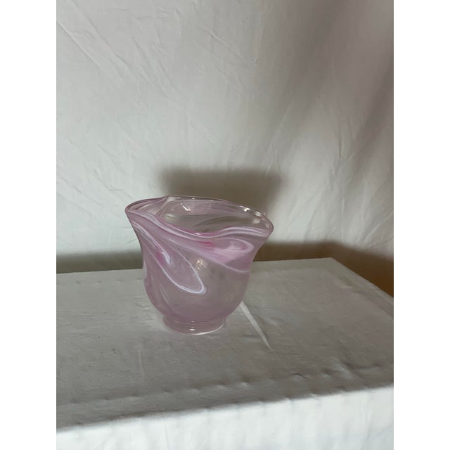 Italian 1970s Pink Swirl Glass Vessel Vase For Sale - Image 3 of 5