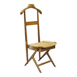 Vintage Mid Century Italian Style Modern Beech Wood Clothing Valet Chair Seat, B For Sale