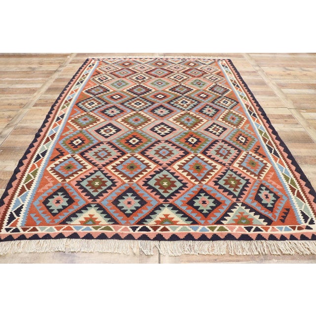Textile Vintage Shiraz Kilim Rug, 6'6 X 9'2 For Sale - Image 7 of 9
