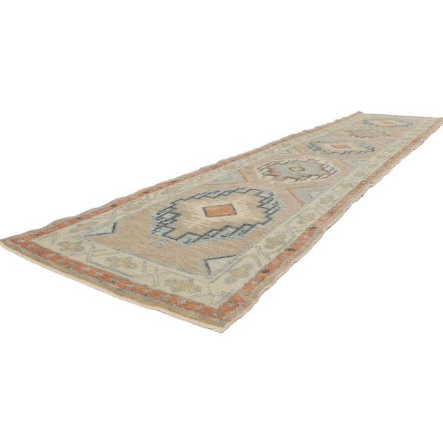53806 Turkish Oushak Runner with Modern Hacienda Style, 02'11 x 13'02. With its expressive tribal design, incredible...