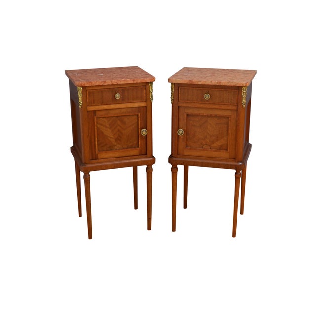 Antique French Mahogany Bedside Cabinets with Marble Tops, 1900, Set of 2 For Sale - Image 16 of 16