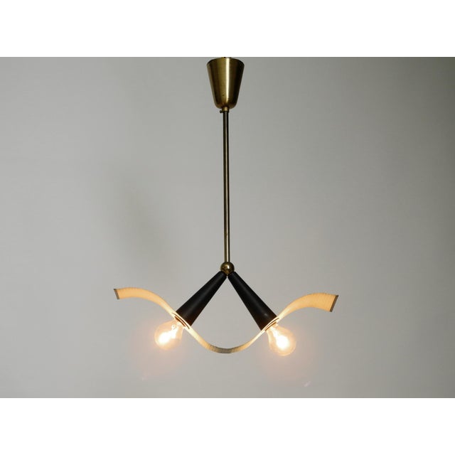 Mid-Century Brass Ceiling Cone Lamp with Curved Perforated Sheet Lampshade, 1950s For Sale - Image 17 of 18