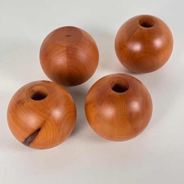 Spherical Pearwood Candleholders attributed to Bottega Ghianda for Hermès, 1970s, Set of 4 For Sale - Image 4 of 14