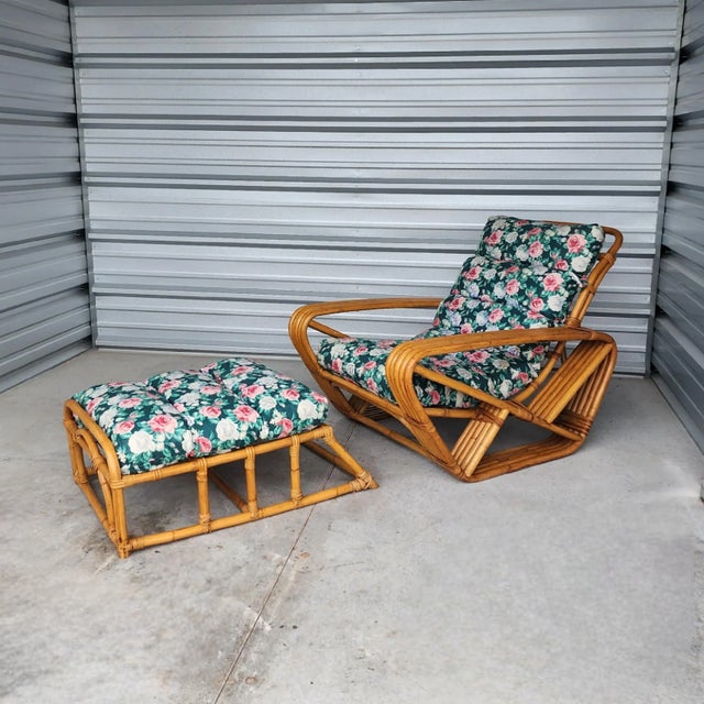 This five-strand rattan lounge chair features organic styled pretzel arms with a matching fitted ottoman. This unique and...