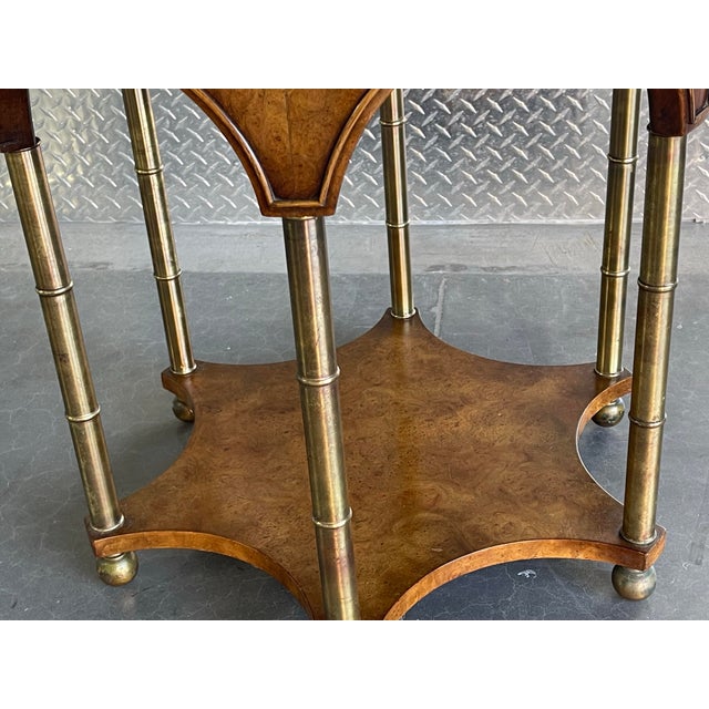 Vintage Art Deco Burl Wood & Églomisé Glass Accent Table With Brass Details For Sale - Image 9 of 12