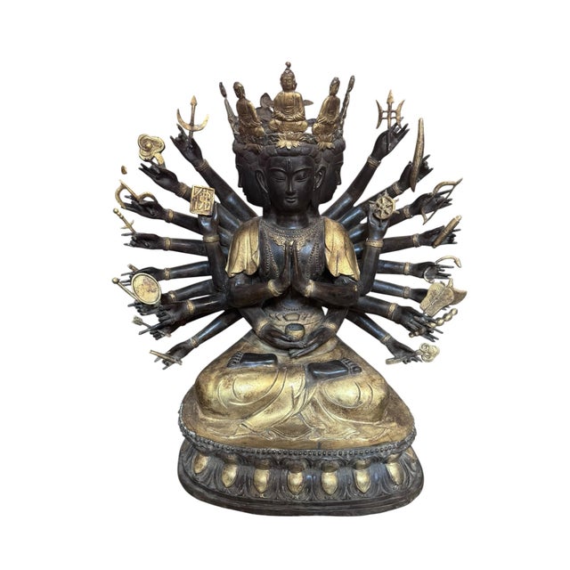 Late 19th Century Antique Tibetan Praying Crowned Buddha For Sale - Image 5 of 9