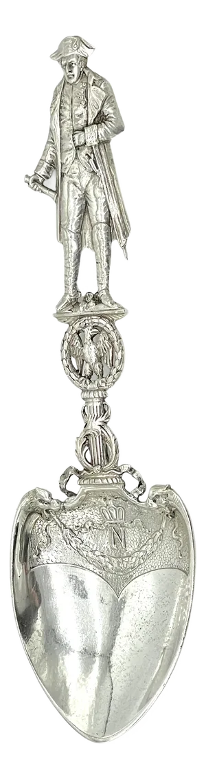 19th C. French Silver Commemorative Three-Dimensional Napoleon Portrait Spoon