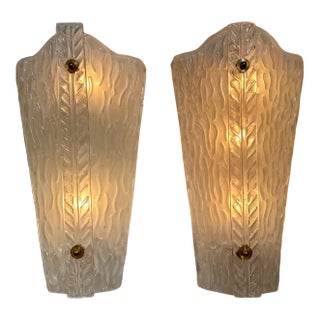 Pair of Modern Frosted Murano Glass Sconces For Sale
