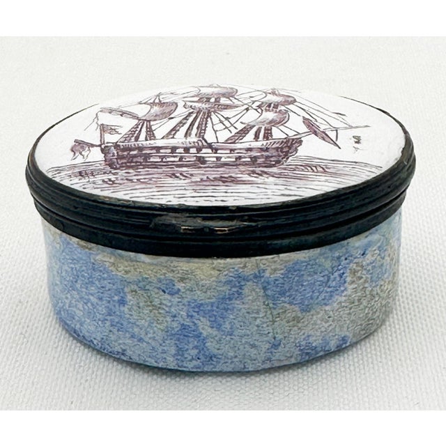 English Battersea Bilston Enamel 'Galleon Clipper Ship' Patriotic Patch Box Circa 1790 For Sale - Image 3 of 12