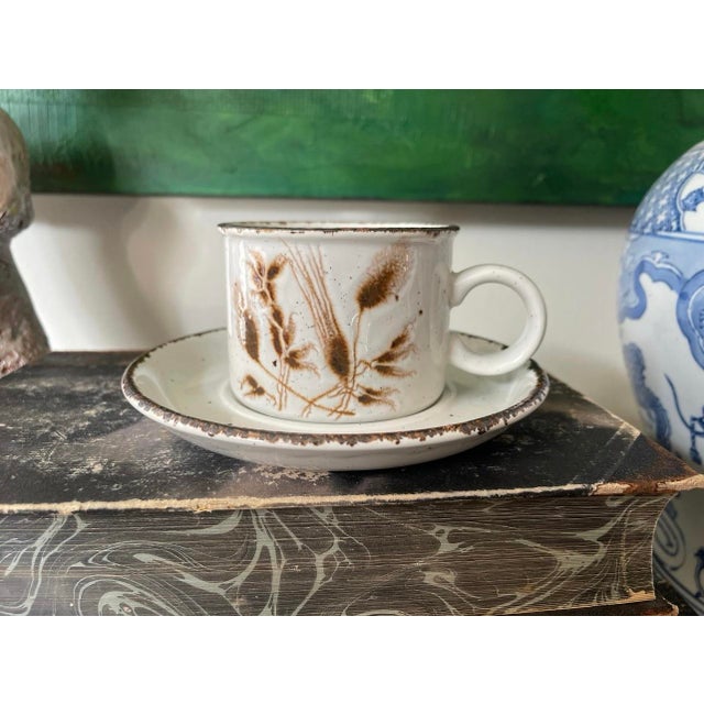 Mid 20th Century Wild Oats Stoneware Mugs & Saucers Set - Midwinter English Coffee Cups - 15pcs For Sale - Image 10 of 10