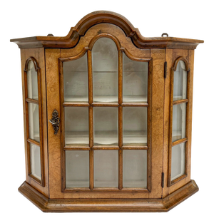 Vintage Walnut and Glass Wall Hanging Display Cabinet, 1950s