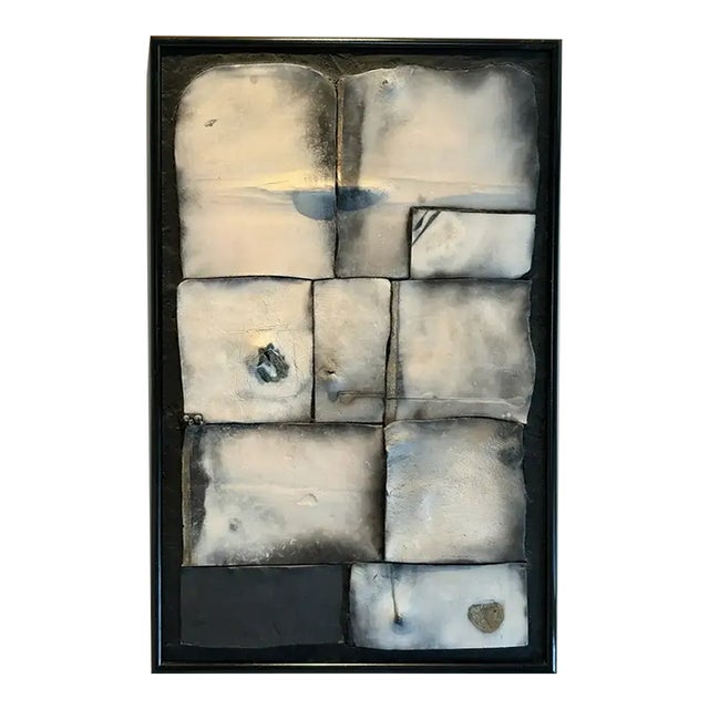 Geometric Raku Clay Tiles Mounted and Framed Wall Sculpture - 47x30 For Sale