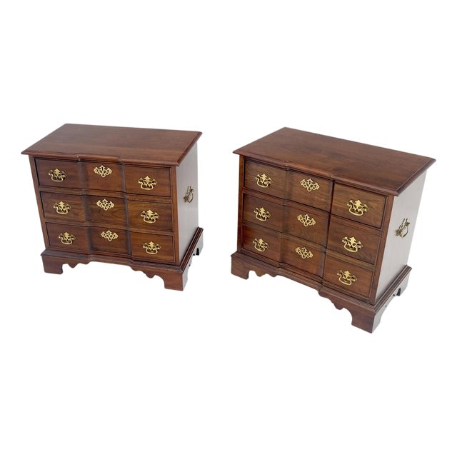 Pair of Solid Cherry 3 Drawers Block Front Nightstands End Tables Stands MIINT For Sale