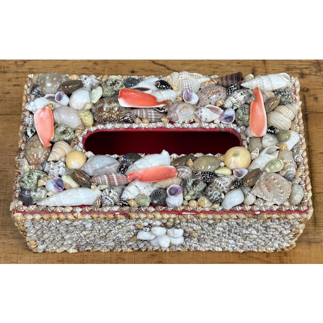 Nautical Vintage Shell Encrusted Tissue Box Holder For Sale - Image 3 of 14