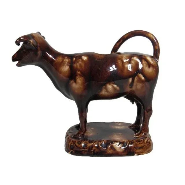 Brown Glazed English Staffordshire Cow Creamer For Sale - Image 13 of 13