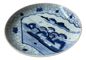 Vintage Blue-and-White Landscape Plate from Arita, 1940s