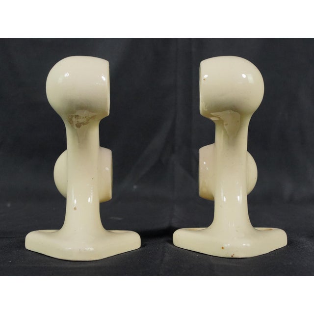 Pair of Vintage European Ceramic Bathroom Towel Bar Brackets For Sale - Image 4 of 9