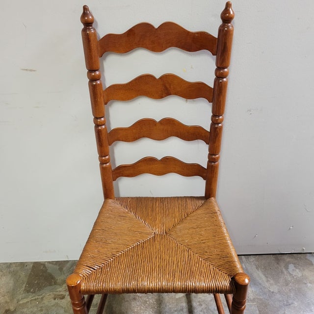 Four Tell City Rock Maple Ladderback Dining Chairs With Rush Seats For Sale - Image 4 of 5
