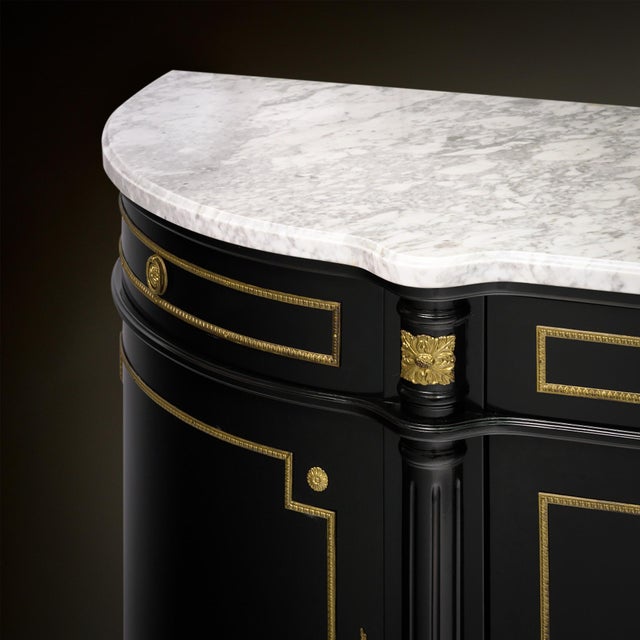 Louis XVI Style, French Classic Demilune Buffet, Ebonized, Circa 1920 For Sale In Austin - Image 6 of 9