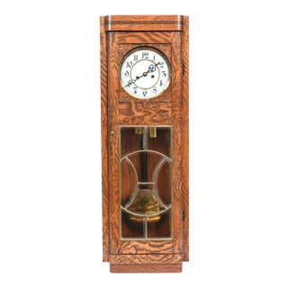 Tiger Oak Case Beveled Glass Trimmed Brass Wall Clock For Sale