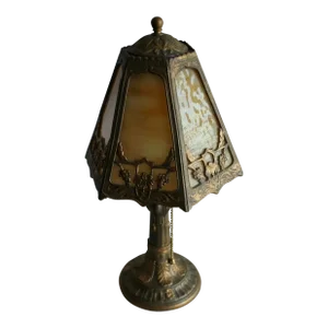 1920s Art Deco Stained Glass and Brass Newly Wired Table Bedroom Lamp