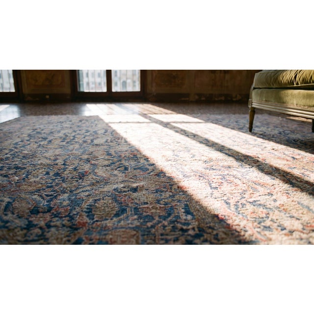 1920s Blue Room Size Herati Pattern Antique Moud Khorasan Knotted Wool Area Rug For Sale - Image 10 of 12