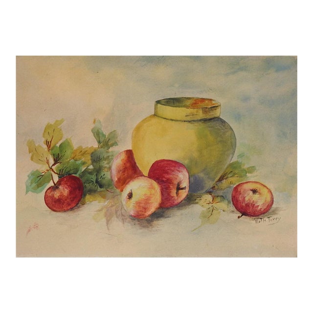 Early 20th Century Still Life With Apples Watercolor Painting For Sale