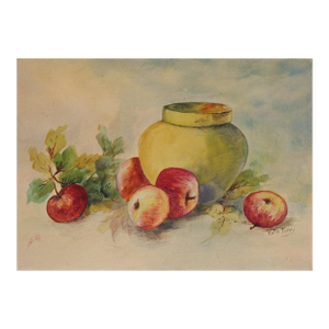 Early 20th Century Still Life With Apples Watercolor Painting