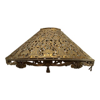 American Victorian Brass Filigree Lamp Shade For Sale
