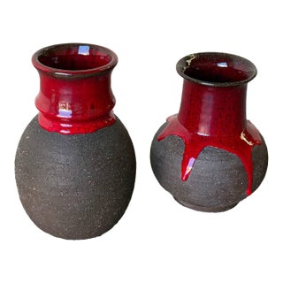 Lehmann Danish Ceramic Vases Set of 2 – Red Lava Glaze Mid Century Modern 1960s For Sale