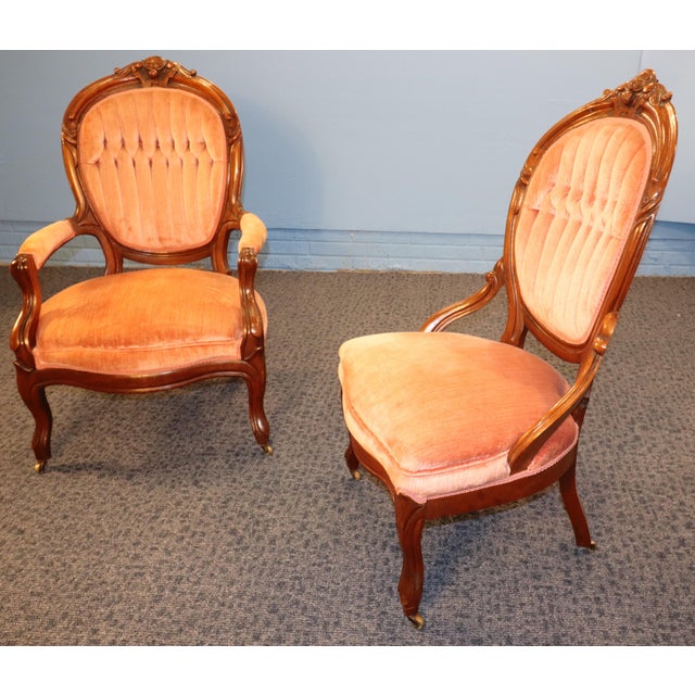 Early 20th Century Early 20th Century French Rococo Revival "Gentleman and Lady's" Chairs For Sale - Image 5 of 15