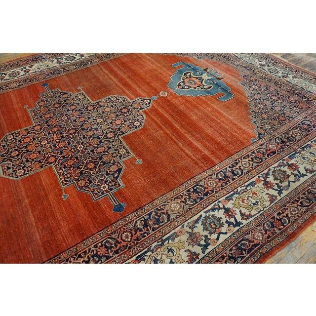1880s Red Open Field Medallion W. Persian Bijar Rug 11'3" X 18' Handknotted Wool Carpet For Sale - Image 11 of 14