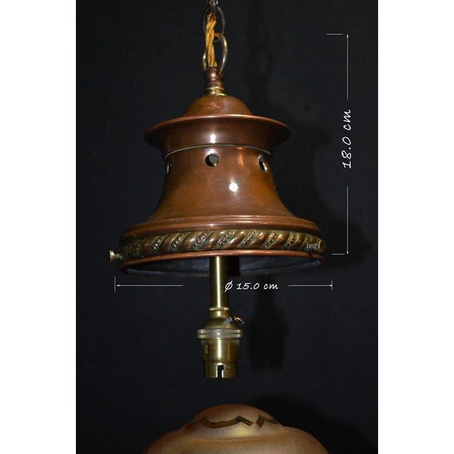 Antique Art Nouveau Flame Glass and Bronze Pendant Light, 1910 For Sale - Image 18 of 18
