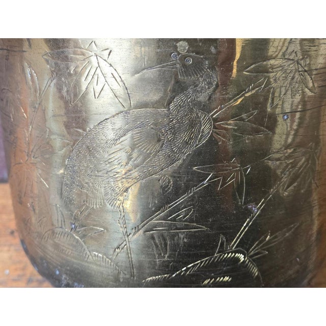 Mid-Century Modern Vintage Etched Brass Crane & Bamboo Chinoiserie Planter For Sale - Image 3 of 8