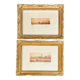 Vintage Fabio Baldan Venetian Aquatint Engravings in Gilt Frames - Pair For Sale