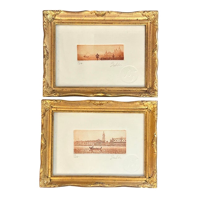 Vintage Fabio Baldan Venetian Aquatint Engravings in Gilt Frames - Pair For Sale